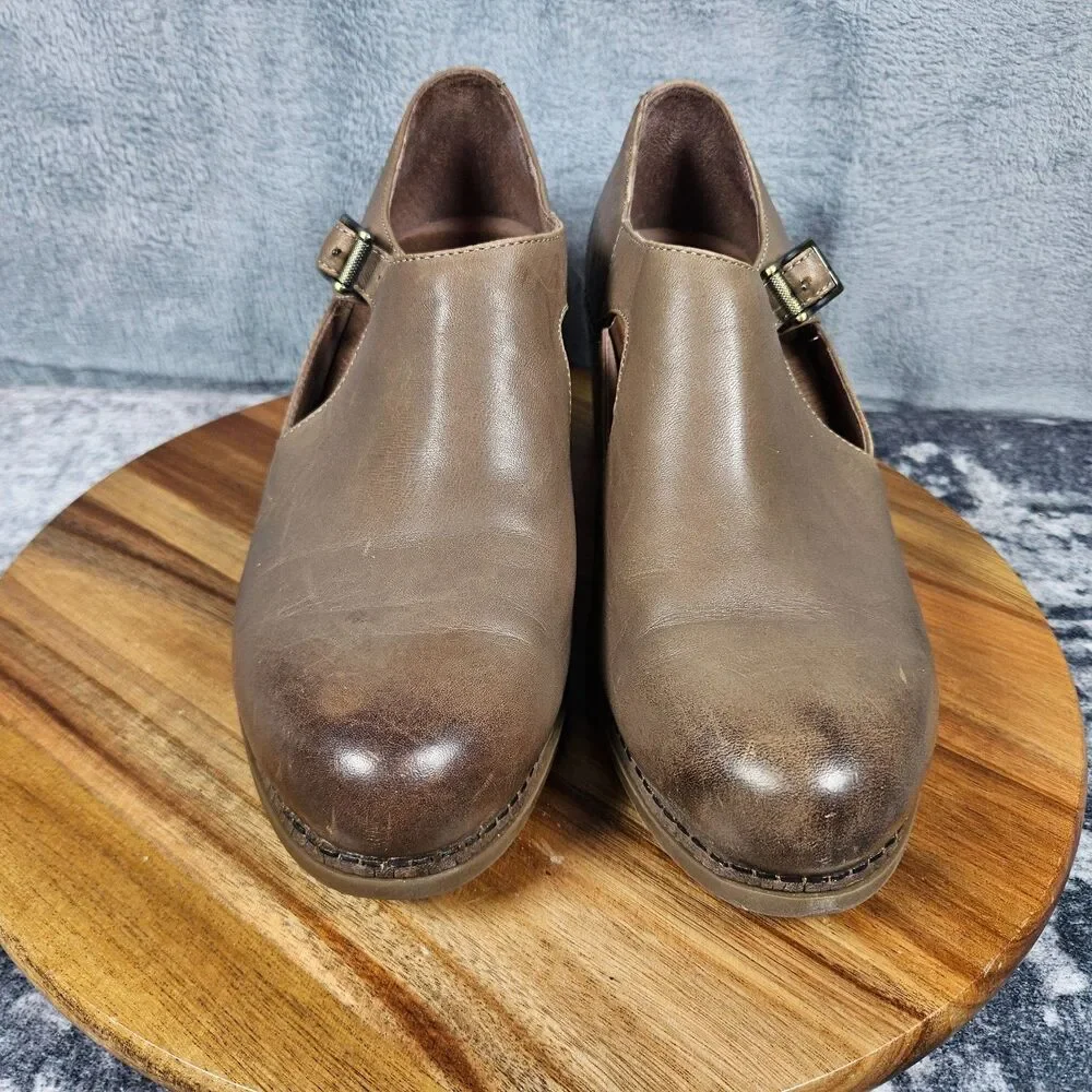 Dansko Hollie Womens 10.5 Taupe Burnished Leather Block Heels Shoes Booties 41